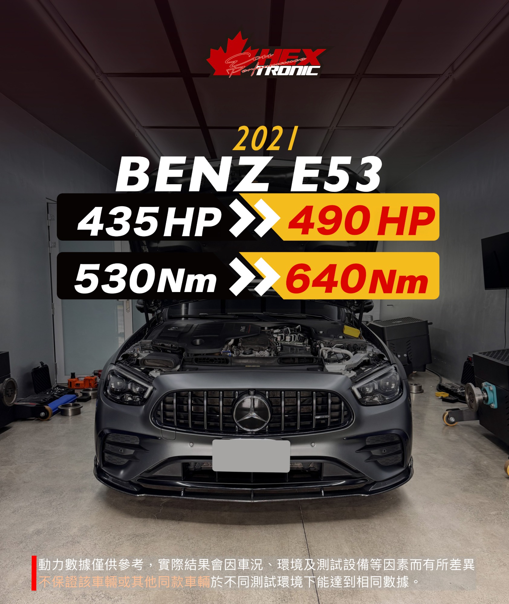 BENZ E53 AMG (W213) 調校前後馬力曲線圖