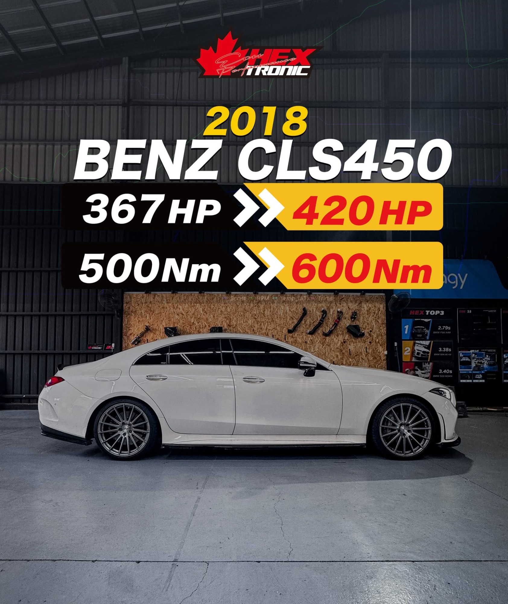 BENZ CLS450 調校前後馬力曲線圖